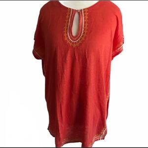 NWT love linen J Jill embroidered detail short sleeve tee